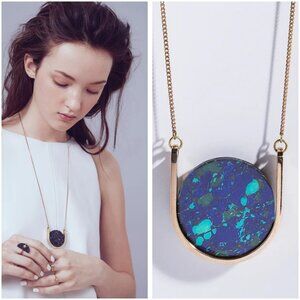 MetalepSis Neutron Bronze Pendant Necklace Blue Stone Minimalist 24" Chain NY